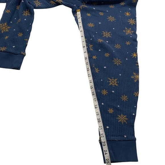 Sundance Blue Snowflake Print One-Piece Pajama Suit waffle knit Ribbed Size L - Picture 11 of 11